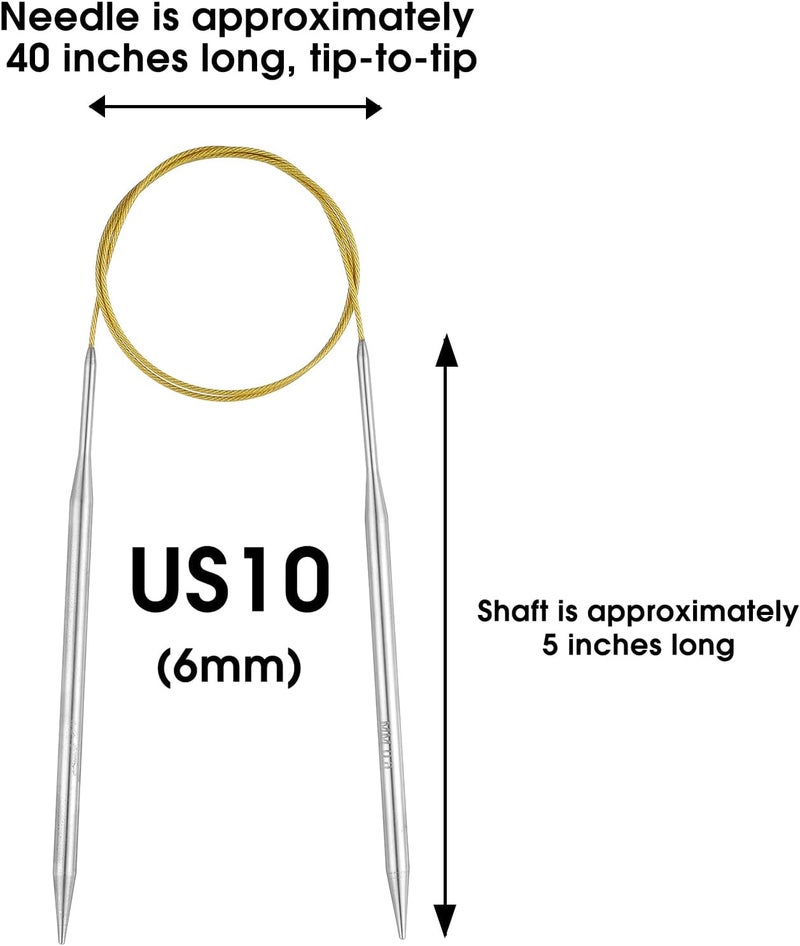 Stithoo Circular Knitting Needles 40inch (100cm) Stainless Steel Round Knitting Needles Size US 10.5 (6mm) with 1 Sturdy Stitch Holder - Image 2